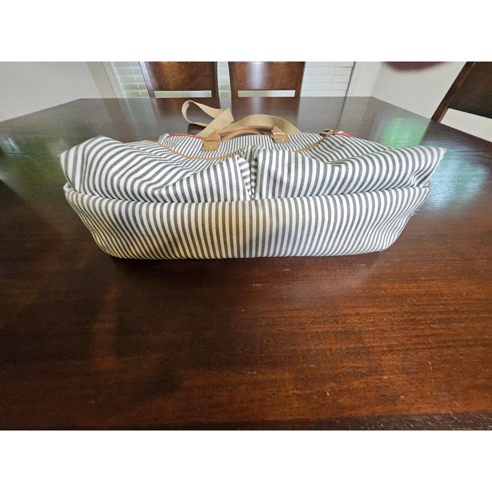 Skip Hop Duo Signature Diaper Bag Grey White Stripe Canvas Tote